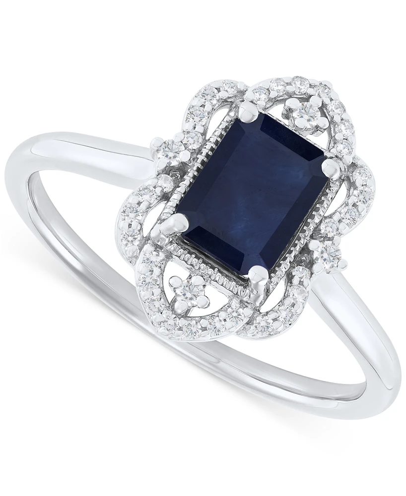 Emerald (1 ct. t.w.) & Diamond (1/8 ct. t.w.) Openwork Halo Ring in 14k Gold (Also in Ruby & Sapphire)