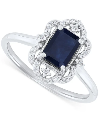 Emerald (1 ct. t.w.) & Diamond (1/8 ct. t.w.) Openwork Halo Ring in 14k Gold (Also in Ruby & Sapphire)