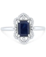 Emerald (1 ct. t.w.) & Diamond (1/8 ct. t.w.) Openwork Halo Ring in 14k Gold (Also in Ruby & Sapphire)