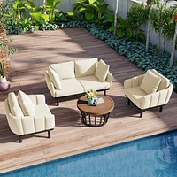 Streamdale Furniture 4-Piece Outdoor Iron Frame Patio Set with Acacia Wood Table