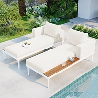 Modern Outdoor Daybed with Wood Topped Side Spaces