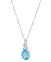 Swiss Blue Topaz (2 ct. t.w.) & Diamond (1/20 ct. t.w.) Pear & Swirl 18" Pendant Necklace in 14k White Gold