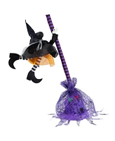 Northlight Animated Flying Witch with Broom Halloween Decoration - 25"