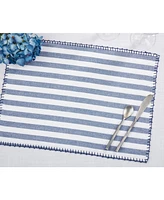 Saro Lifestyle Classic Striped Whipstitch Pom Placemat Set of 4,14"x20"