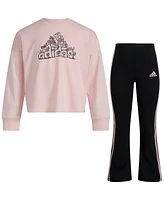 adidas Little & Toddler Girls Long-Sleeve T-Shirt Flare Pants, 2 Piece Set