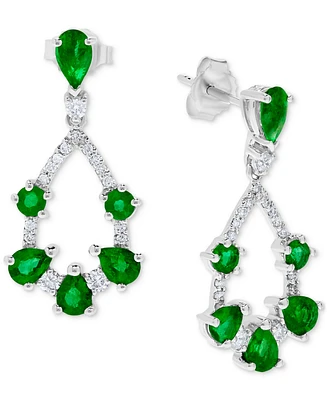 Emerald (1-5/8 ct. t.w.) & Diamond (1/5 Chandelier Drop Earrings 14k White Gold (Also Ruby Sapphire)