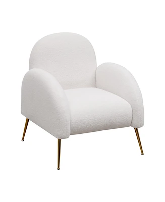 Simplie Fun White Sherpa Armchair with Golden Legs, Versatile for Any Room