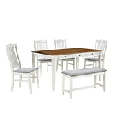 Simplie Fun Mid-Century 6-Piece Wood Dining Table Set, Kitchen Table Set With Drawer, Upholstered Chairs