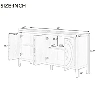 Retro Sideboard Door with Circular Groove Design & Round Metal Handle for Entrance, Dining & Living Room
