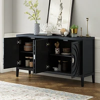 Simplie Fun Retro Sideboard Door with Circular Groove Design & Round Metal Handle for Entrance, Dining & Living Room