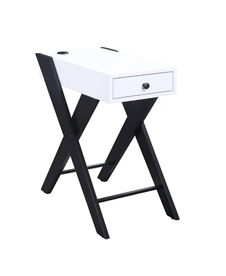 Simplie Fun Fierce Side Table (Usb Charging Dock), White Black