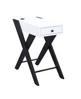 Simplie Fun Fierce Side Table (Usb Charging Dock), White Black