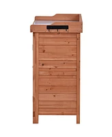 Outdoor 39 Potting Bench Table, Rustic Garden Wood Workstation Storage Cabinet Garden Shed