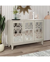 Streamdale Furniture Sideboard With Glass Doors, 3 Door Mirrored Buffet Cabinet With Silver Handle For Living Room