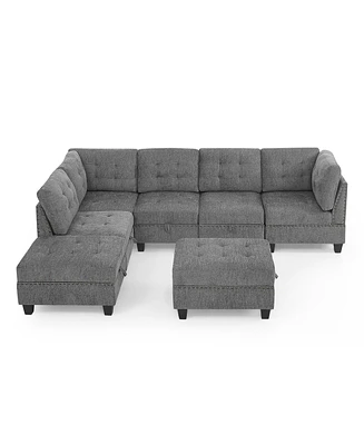 Streamdale Furniture Modular L-Shaped Sectional Sofa Set, Grey Chenille