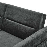 Loveseats Sofa Bed With Pull-Out Bed, Adjsutable Back And Two Arm Pocket, Black (54.5"X33"X31.5")