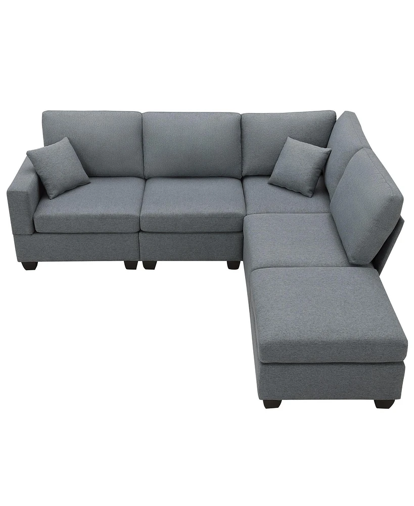 Simplie Fun 5-Seat Modern Sectional Sofa with Convertible Ottoman