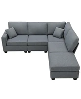 Simplie Fun 5-Seat Modern Sectional Sofa with Convertible Ottoman