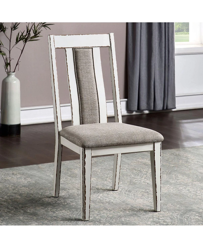 Simplie Fun Weathered White Side Chairs Set, Fabric Upholstered