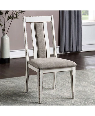 Simplie Fun Weathered White Side Chairs Set, Fabric Upholstered