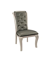 Simplie Fun Silver Wood Frame Dining Chairs, Gray Faux Leather, 2 Piece Set