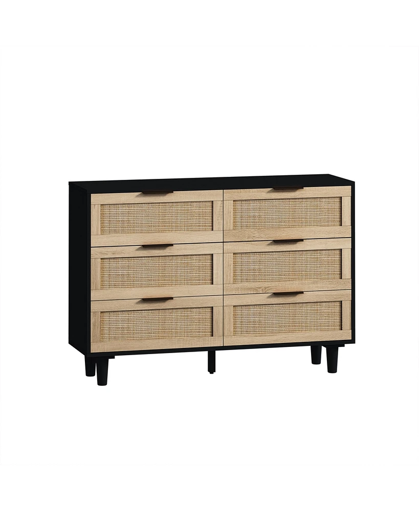 Simplie Fun 43.31" 6-Drawers Rattan Storage Cabinet Rattan Drawer, For Bedroom, Living Room