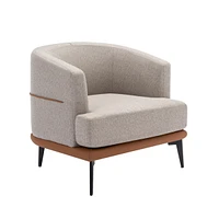 Modern Twotone Barrel Fabric Chair, Upholstered Round Armchair For Living Room Bedroom Reading