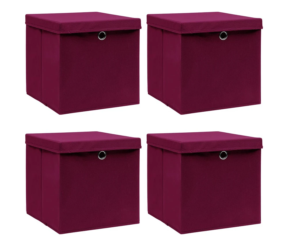 vidaXL Storage Boxes with Lids 4 pcs Dark Red 12.6"x12.6"x12.6" Fabric