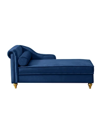 Simplie Fun Modern Upholstery Chaise Lounge Chair With Storage Velvet (Navy Blue)