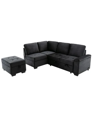 Simplie Fun L-Shaped Sleeper Sofa with Storage Ottoman & Usb Charge