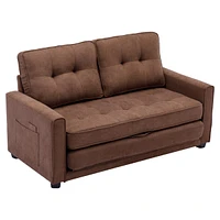 Streamdale Furniture Modern Pull-Out Loveseat Sofa with Side Pocket, Brown