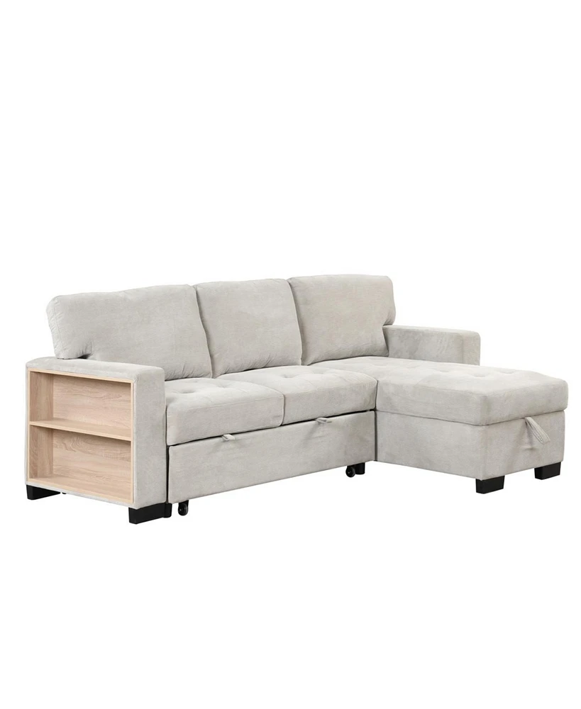 Simplie Fun Light Gray Chaise Lounge Sectional with Storage and Usb Charger