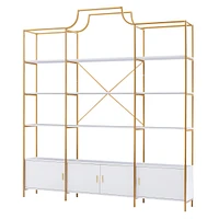 78 Inch 4 Tiers Home Office Bookcase Bookshelf, Storage Cabinet Display Shelf, X Bar Gold Frame