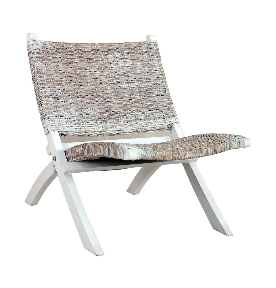 vidaXL Relaxing Chair Natural Kubu Rattan and Solid Mahogany Wood