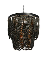 Storied Home 2-Tier Draped Wood Bead Chandelier Black