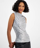 Bar Iii Women's Sleeveless Foil-Print Blouse, Created for Macy's