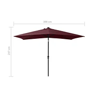 vidaXL Parasol with LEDs and Steel Pole Bordeaux Red 6.6'x9.8'