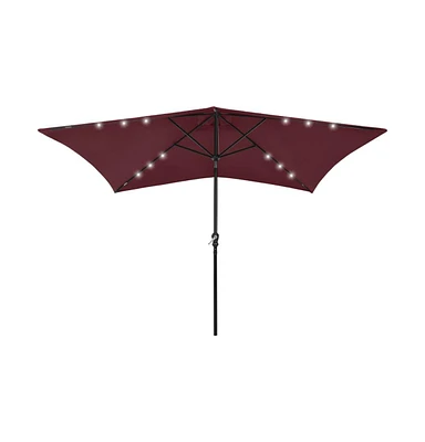 vidaXL Garden Parasol with LEDs and Steel Pole Bordeaux Red 6.6'x9.8'