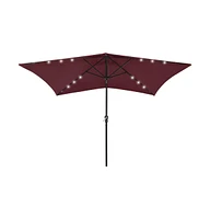 vidaXL Parasol with LEDs and Steel Pole Bordeaux Red 6.6'x9.8'