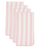 Saro Lifestyle Lively Pompom Border Striped Napkin Set of 4,20"x20"