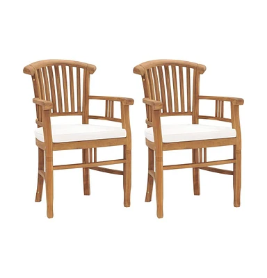 vidaXL Patio Chairs 2 pcs with Cream White Cushions Solid Teak Wood