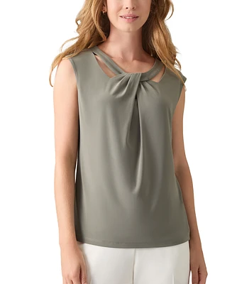 Kasper Petite Twist-Neck Cutout Sleeveless Top