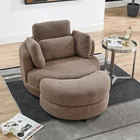 Streamdale Furniture 39" W Oversized Swivel Chair With Moon Storage Ottoman, 4 Pillows