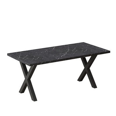 Simplie Fun 70.87" Modern Square Dining Table With Printed Marble Tabletop+ X-Shaped Table Leg