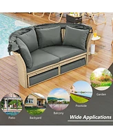 Wicker Rattan Round Daybed with Canopy & Pillows