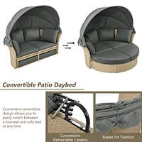 Wicker Rattan Round Daybed with Canopy & Pillows