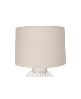 Storied Home Fluted Terra-cotta Table Lamp with Linen Shade Distressed White