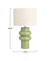 Storied Home Stoneware Table Lamp with Linen Shade Green