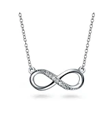 Bling Jewelry Pave Cz Figure 8 Station Style Promise Forever Love Knot Infinity Necklace Pendant For Women Sterling Silver Cubic Zirconia