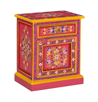 vidaXL Bedside Cabinet Solid Mango Wood Pink Hand Painted